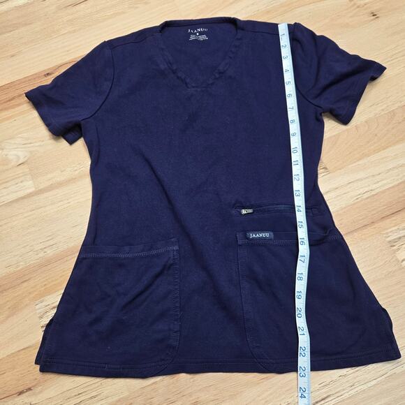 JAANUU Scrub Top Womens Small Navy 4 Pocket V Neck Pontelux J96202 - Picture 3 of 7